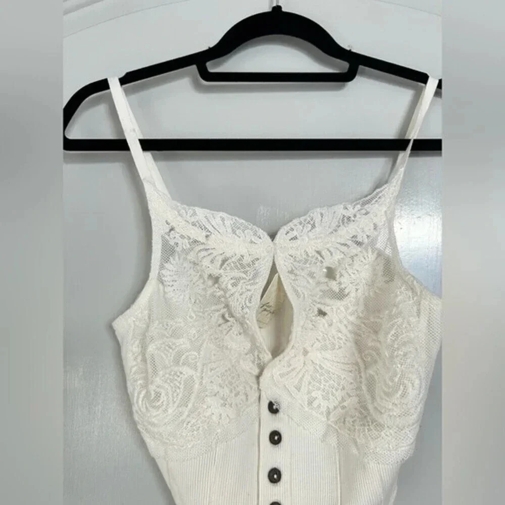 Free People Have My Heart White Lace Tank top Size M NWT boho prairie chic 90s - Picture 4 of 16